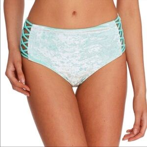Body Glove Keri Seafoam Green Retro Criss Cross Sides Velvet Bikini Bottoms XS